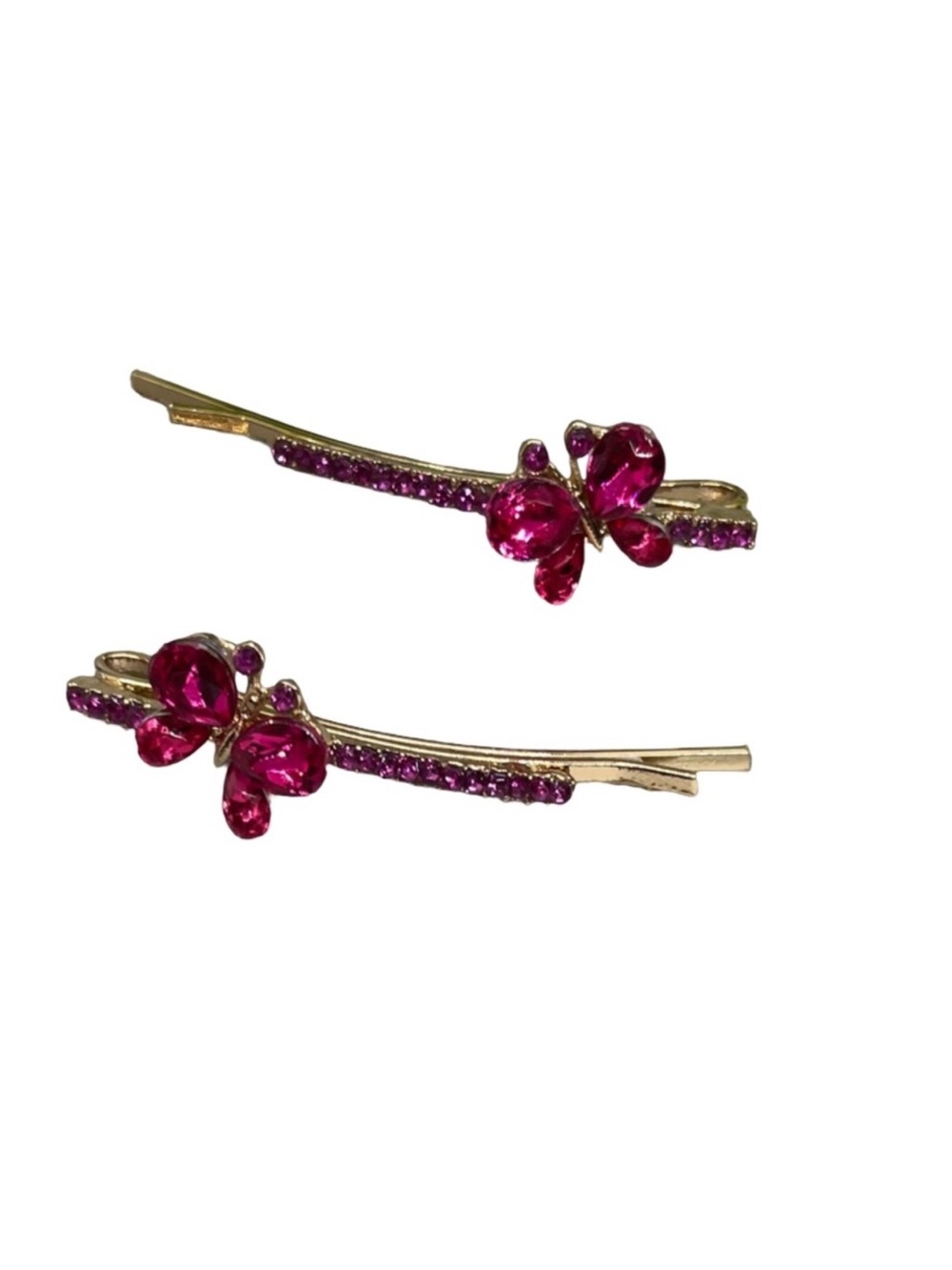 Gold-Tone Pink Crystal Flower Hair Pins - Set of 2 FINAL PRICE DROP